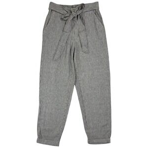 NEW Max Studio High Waist Belted Linen Pants Size M‎ Pinstripe Paperbag Cuffed